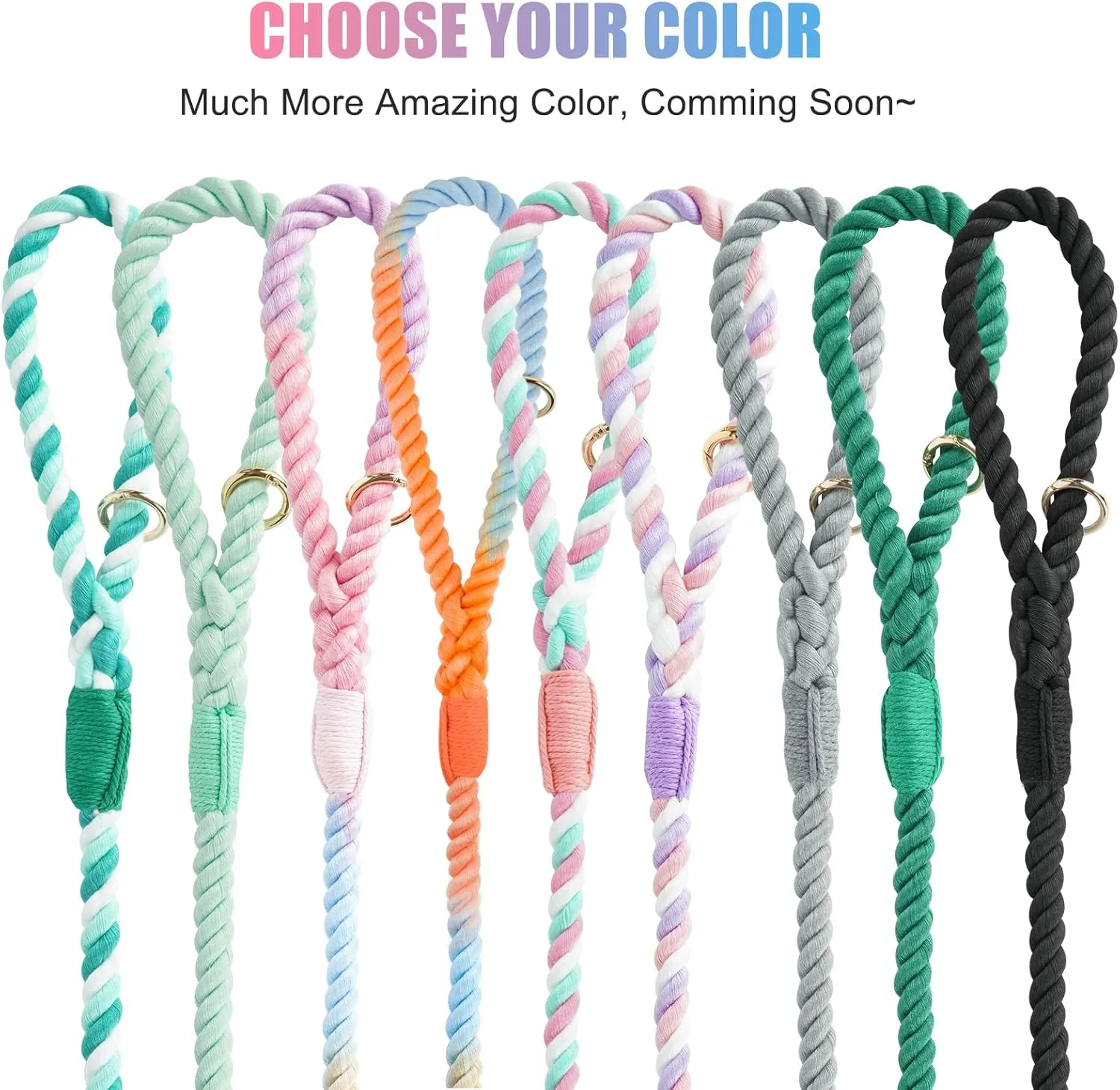 Dog Leash 5 FT Handmade Braided Cotton Rope Leashes for Small Medium and Large Dogs, New Golden Heavy Duty Metal Clasp, Colorful Macaron