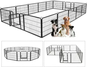 Dog Playpen, Pet Gate Puppy Playpen Large Dog Kennel Dog Fence 32 Inch Fence Exercise Pen Gate Foldable 8 Panels with Door Options Ideal for Pet Animals Outdoor Indoor (32 Inch)