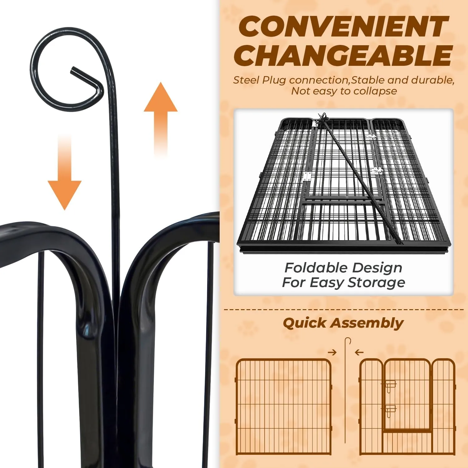 Dog Playpen, Pet Gate Puppy Playpen Large Dog Kennel Dog Fence 32 Inch Fence Exercise Pen Gate Foldable 8 Panels with Door Options Ideal for Pet Animals Outdoor Indoor (32 Inch)