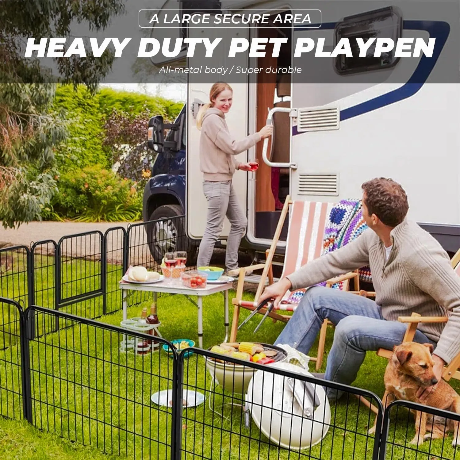 Dog Playpen, Pet Gate Puppy Playpen Large Dog Kennel Dog Fence 32 Inch Fence Exercise Pen Gate Foldable 8 Panels with Door Options Ideal for Pet Animals Outdoor Indoor (32 Inch)