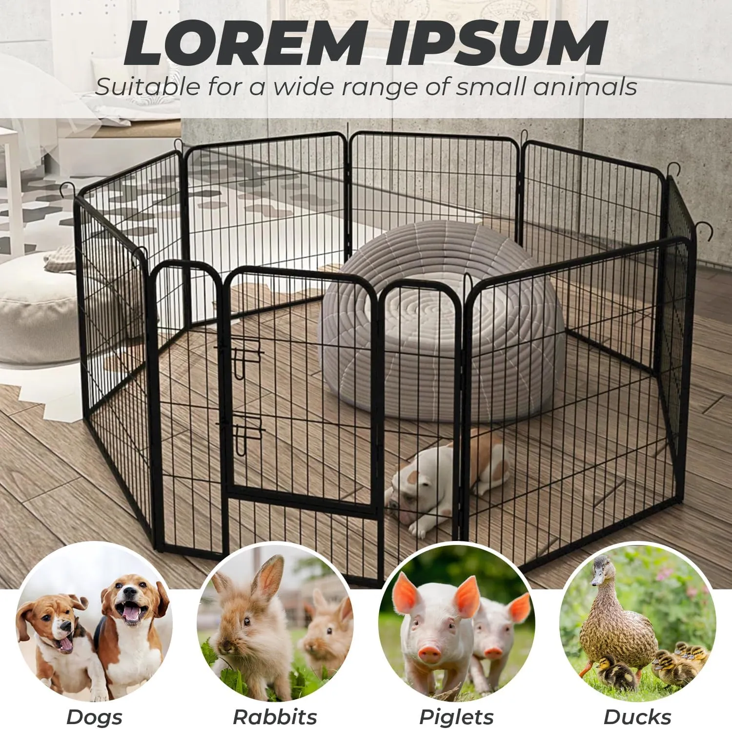 Dog Playpen, Pet Gate Puppy Playpen Large Dog Kennel Dog Fence 32 Inch Fence Exercise Pen Gate Foldable 8 Panels with Door Options Ideal for Pet Animals Outdoor Indoor (32 Inch)