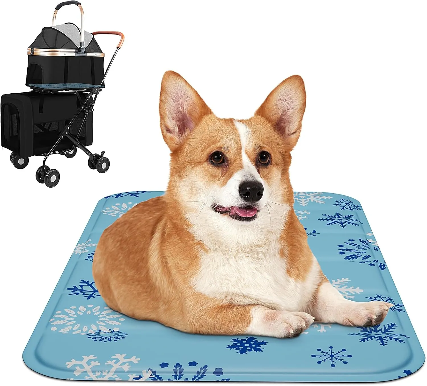 Dog Stroller Cooling Pad - Soft & Comfortable Cooling Mat for Dogs, Perfect for Pet Strollers, Carriers, and Outdoor Use, Non-Toxic, Washable & Foldable with Snowflake Design, Fits Pets Up to 23 lbs