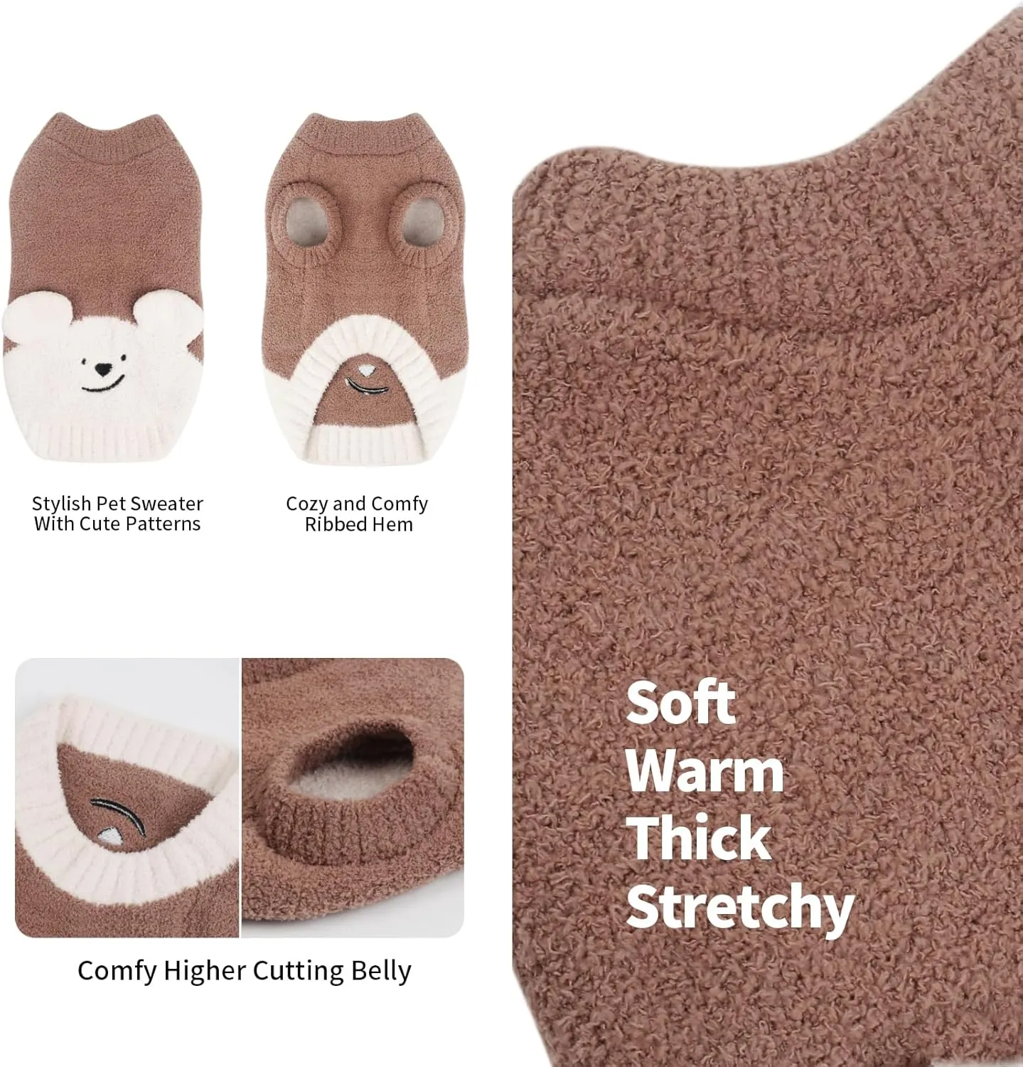 Dog Sweaters for Small Dogs, Dog Pullover Fleece Sweater for Small Mdium Dog, Stretchy Thick Dog Sweater for Small Dog, Dog Outfit for Girl Boy, Comfy Warm Dog Clothes for Cold Weather Brown Medium