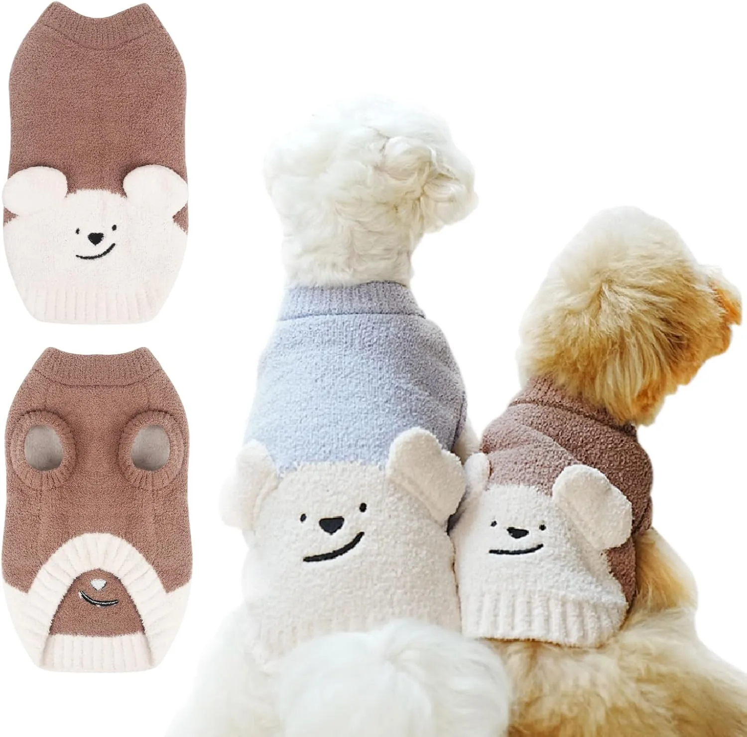 Dog Sweaters for Small Dogs, Dog Pullover Fleece Sweater for Small Mdium Dog, Stretchy Thick Dog Sweater for Small Dog, Dog Outfit for Girl Boy, Comfy Warm Dog Clothes for Cold Weather Brown Medium