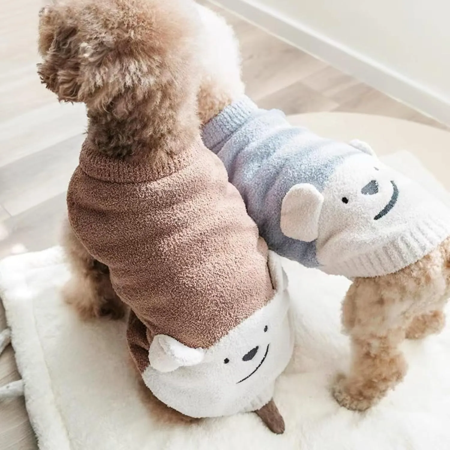 Dog Sweaters for Small Dogs, Dog Pullover Fleece Sweater for Small Mdium Dog, Stretchy Thick Dog Sweater for Small Dog, Dog Outfit for Girl Boy, Comfy Warm Dog Clothes for Cold Weather Brown Medium