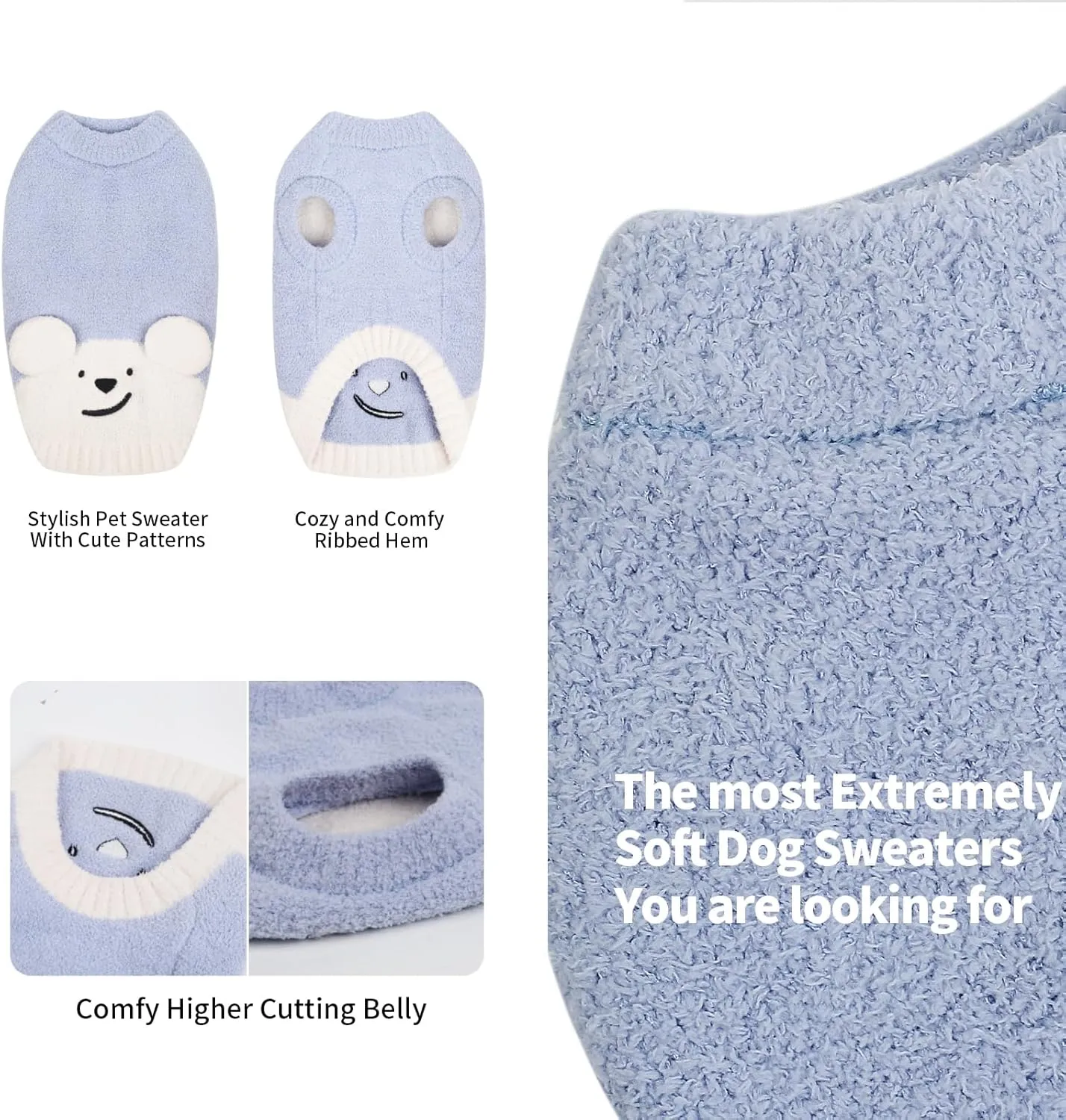 Dog Sweaters for Small Dogs, Dog Pullover Fleece Sweater for Small Mdium Dog, Stretchy Thick Dog Sweater for Small Dog, Dog Outfit for Girl Boy, Comfy Warm Dog Clothes for Cold Weather Sky Blue Medium