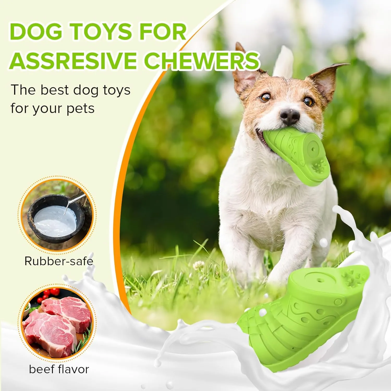 Dog Toys for Aggressive Chewers, Indestructible Dog Toys for Large Dogs, Dog Toy to Keep Them Busy,Tough Natural Rubber Interactive Dog Chew Toy with Bleef Flavor