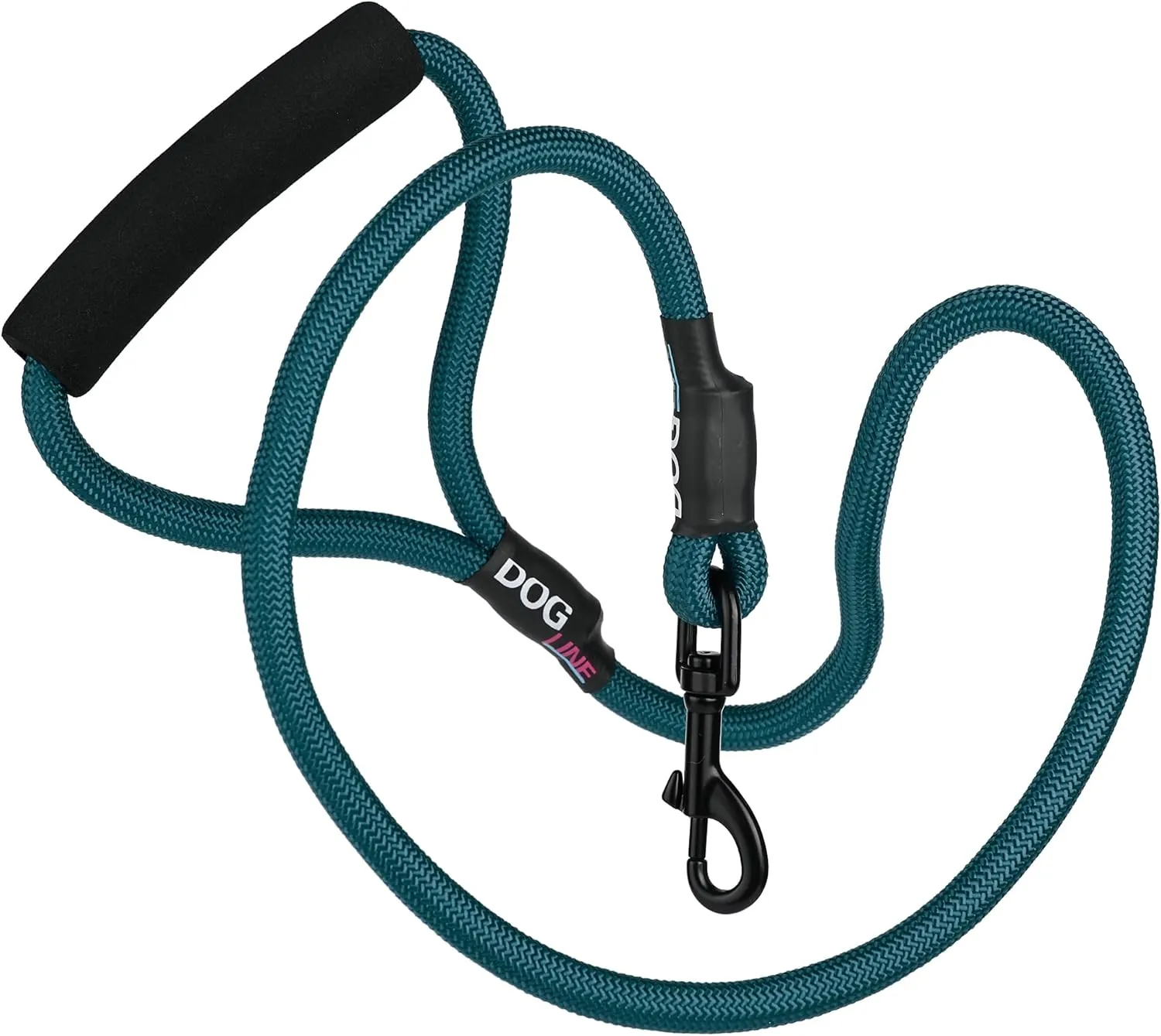 Dogline Round Nylon Leash - Heavy Duty Dog Rope Lead with Soft Neoprene Handle for Small, Medium and Large Dogs, W 1/4" x L 6 ft - Dark Teal