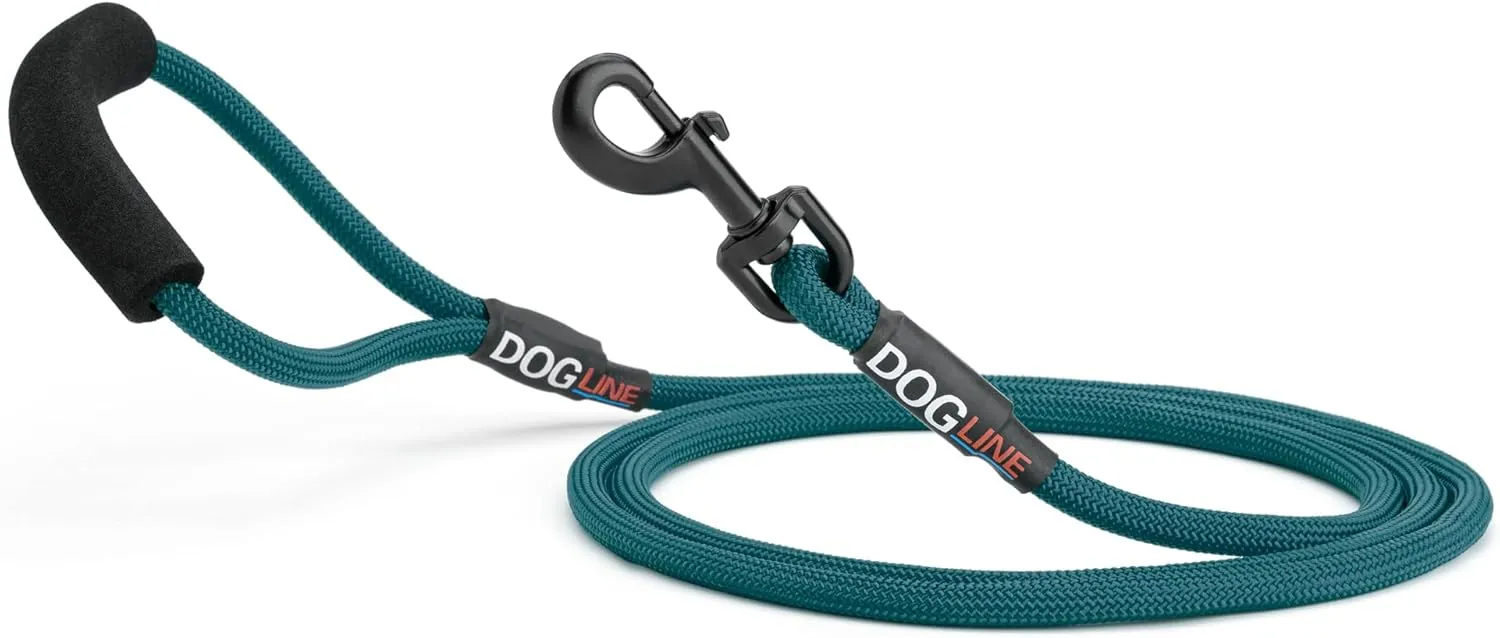 Dogline Round Nylon Leash - Heavy Duty Dog Rope Lead with Soft Neoprene Handle for Small, Medium and Large Dogs, W 1/4" x L 6 ft - Dark Teal