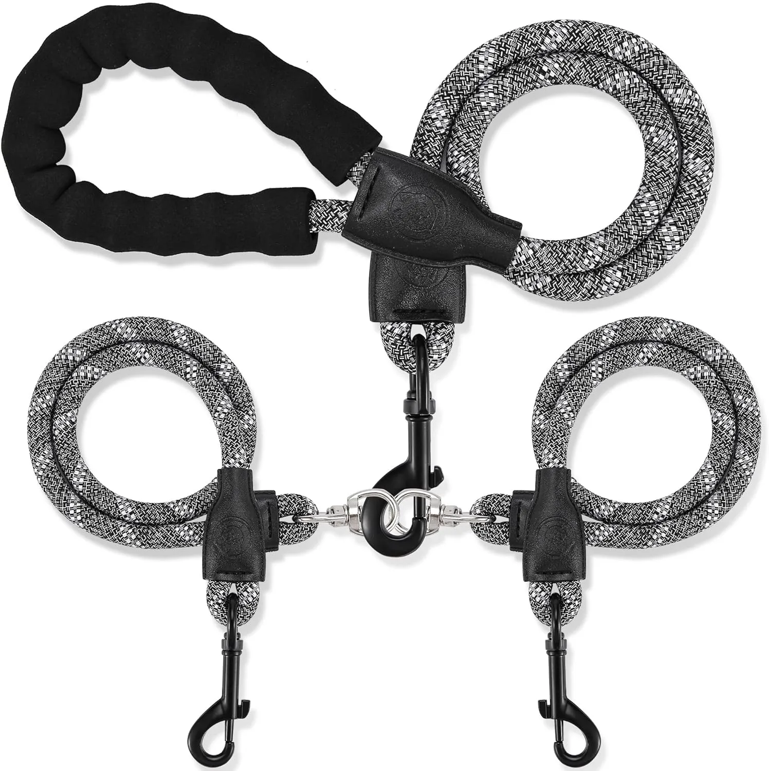 Double Dog Leash, Dual Dog Leash, 360 Swivel No Tangle Walking Training Two Dog Leash, Comfortable Shock Absorbing Climbing Reflective Leash for Small Medium and Large Dogs