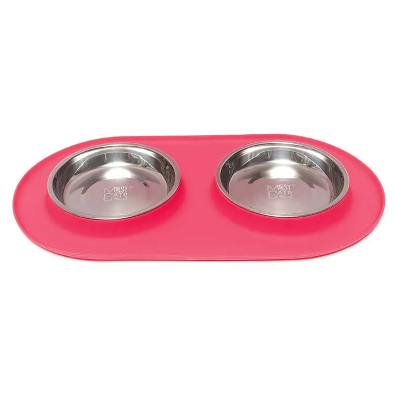 Double Silicone Cat Feeder with Stainless Saucer Shaped Bowl