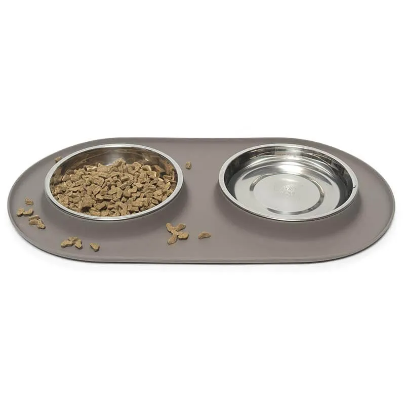 Double Silicone Cat Feeder with Stainless Saucer Shaped Bowl