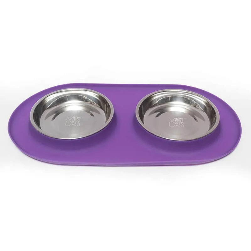 Double Silicone Cat Feeder with Stainless Saucer Shaped Bowl