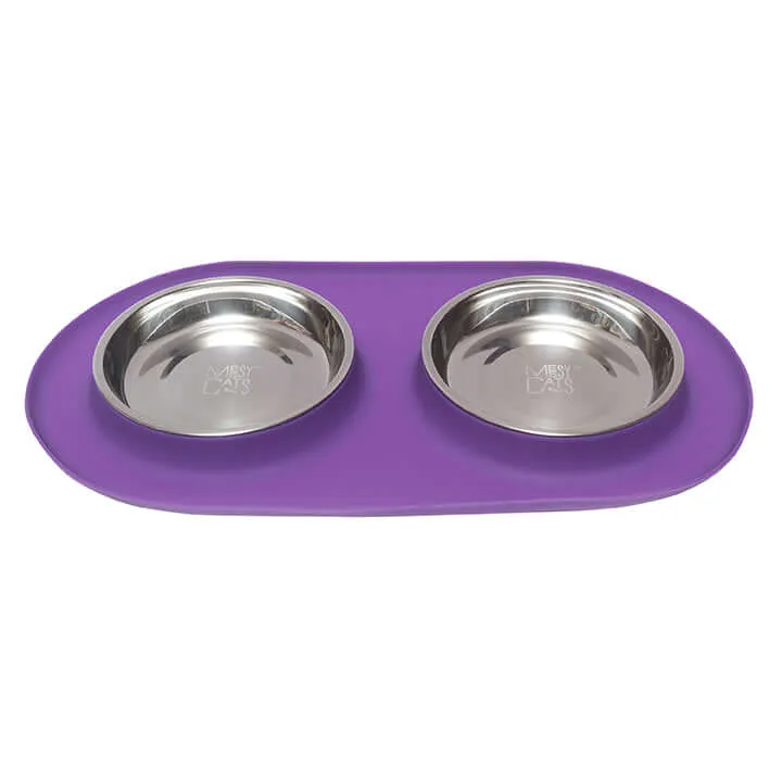 Double Silicone Cat Feeder with Stainless Saucer Shaped Bowl
