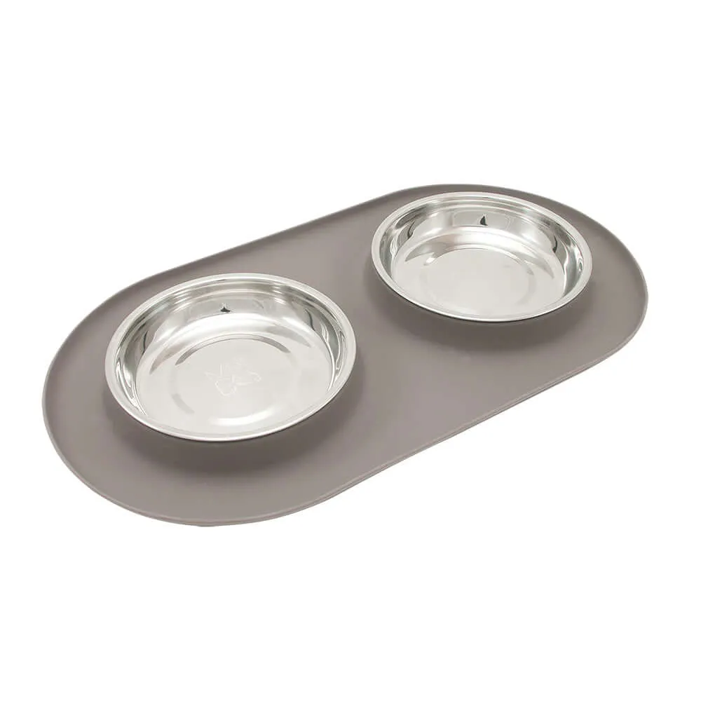 Double Silicone Cat Feeder with Stainless Saucer Shaped Bowl