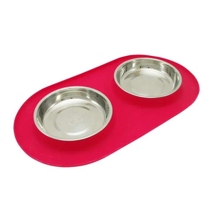 Double Silicone Cat Feeder with Stainless Saucer Shaped Bowl