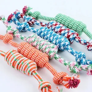 Durable Braided Bone Chewing Rope Colorful Cotton Knot Toys