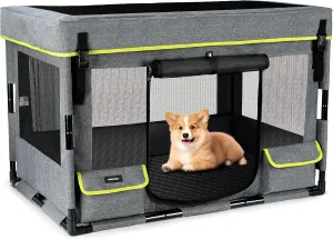 Durable Dog Playpen with Iron Frame, Heavy-Duty Pet Tent with Waterproof Base & Mesh Sides for Indoor Outdoor Use, Grey