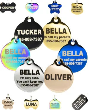 Engraved Dog Tags Personalized - Stainless Steel Engraved Dog Cat ID Tags Front & Back up to 8 Lines of Text Color Plating Gold, Rose Gold, Blue, Black, Nebula by PetANTastic