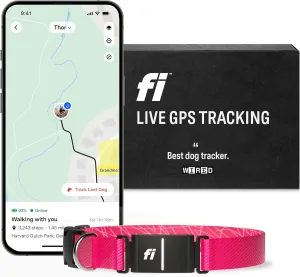 Fi Series 3 Smart Dog Collar - GPS Dog Tracker and Activity & Health Monitor, Waterproof, LED Light, Escape Alerts, Nationwide Coverage [Free 1 Year Membership] (Pink, Medium)
