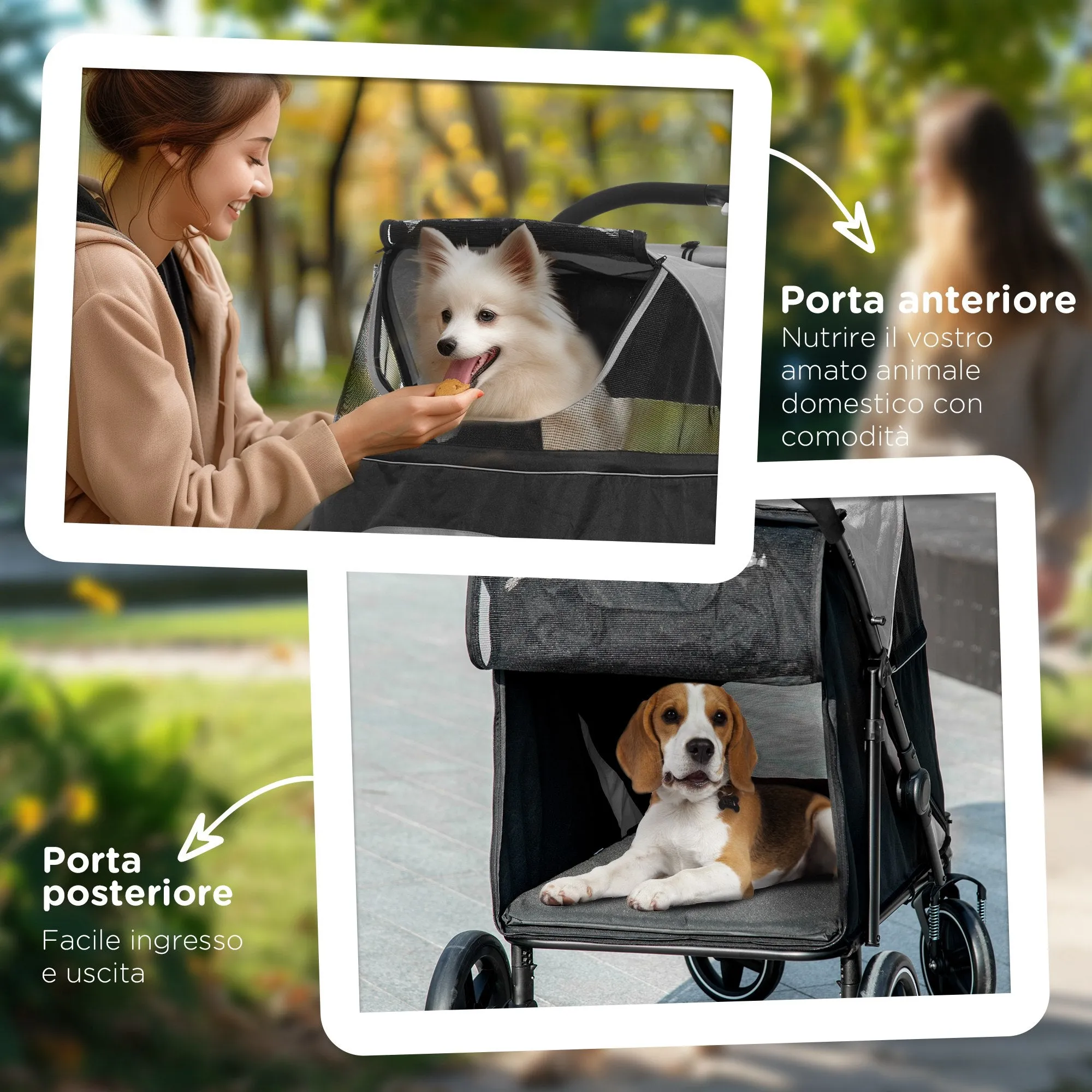 Foldable Dog Stroller with Zipper Entrances and Mesh Windows, 112x65x100 cm, Dark Gray and Black