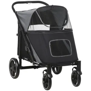 Foldable Dog Stroller with Zipper Entrances and Mesh Windows, 112x65x100 cm, Dark Gray and Black
