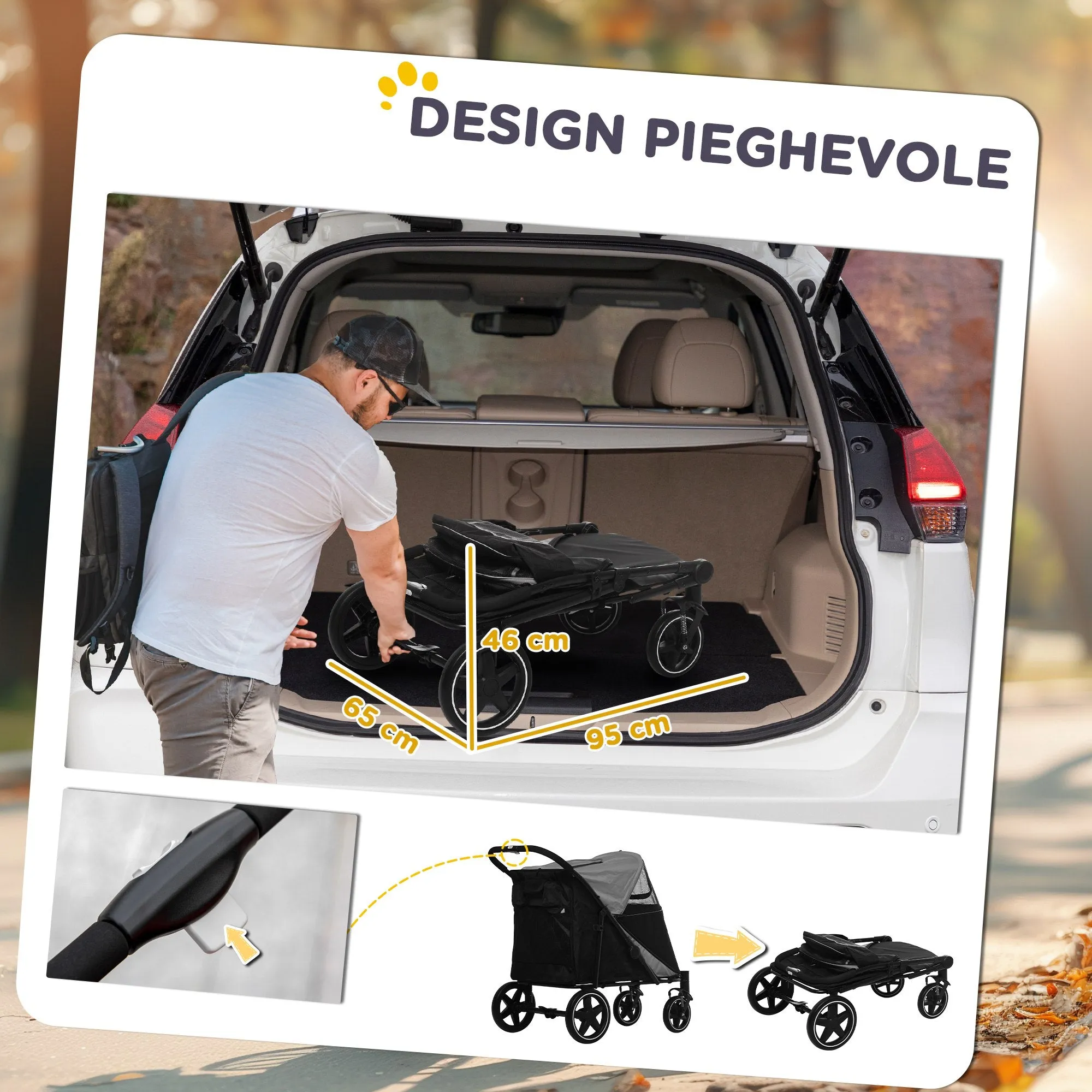 Foldable Dog Stroller with Zipper Entrances and Mesh Windows, 112x65x100 cm, Dark Gray and Black