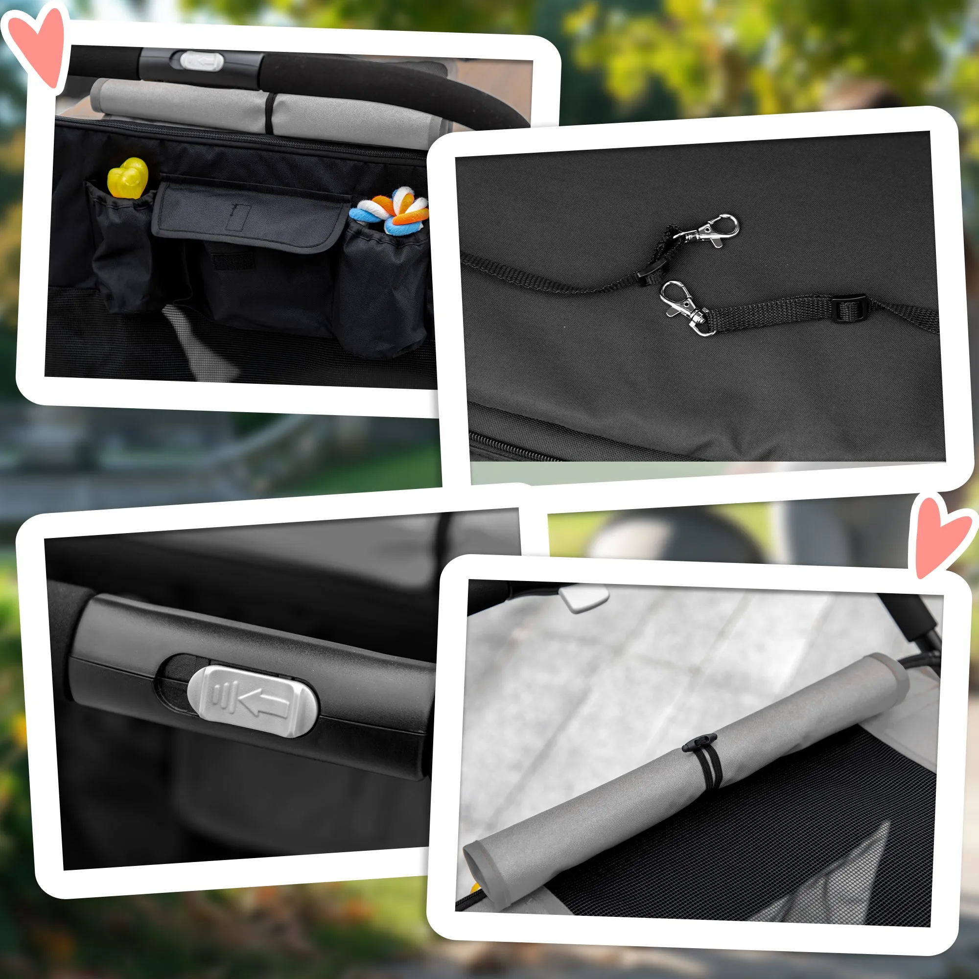 Foldable Dog Stroller with Zipper Entrances and Mesh Windows, 112x65x100 cm, Dark Gray and Black