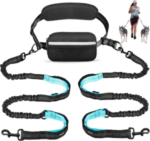 Hands Free Dog Running Leash with Adjustable Waist Belt, Dual Handle Elastic Bungees Retractable Rope for Small and Medium Dogs, Reflective Stitches for Walking Hiking Biking (Medium, 8-25lb)