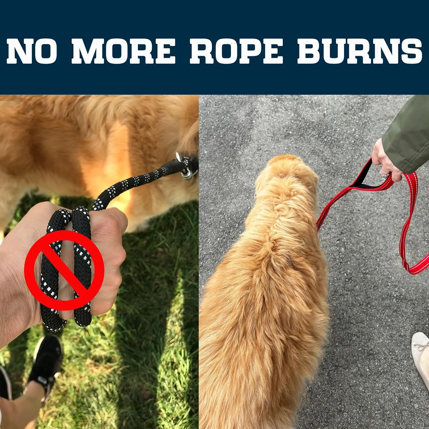 Heavy-Duty Dog Leash with Locking Carabiner  Reflective Nylon Lead with Padded Handle or Dual Traffic Handles  Perfect for Walking & Training - Large, Medium, and Small Dogs (Black, 2 Handle 6')