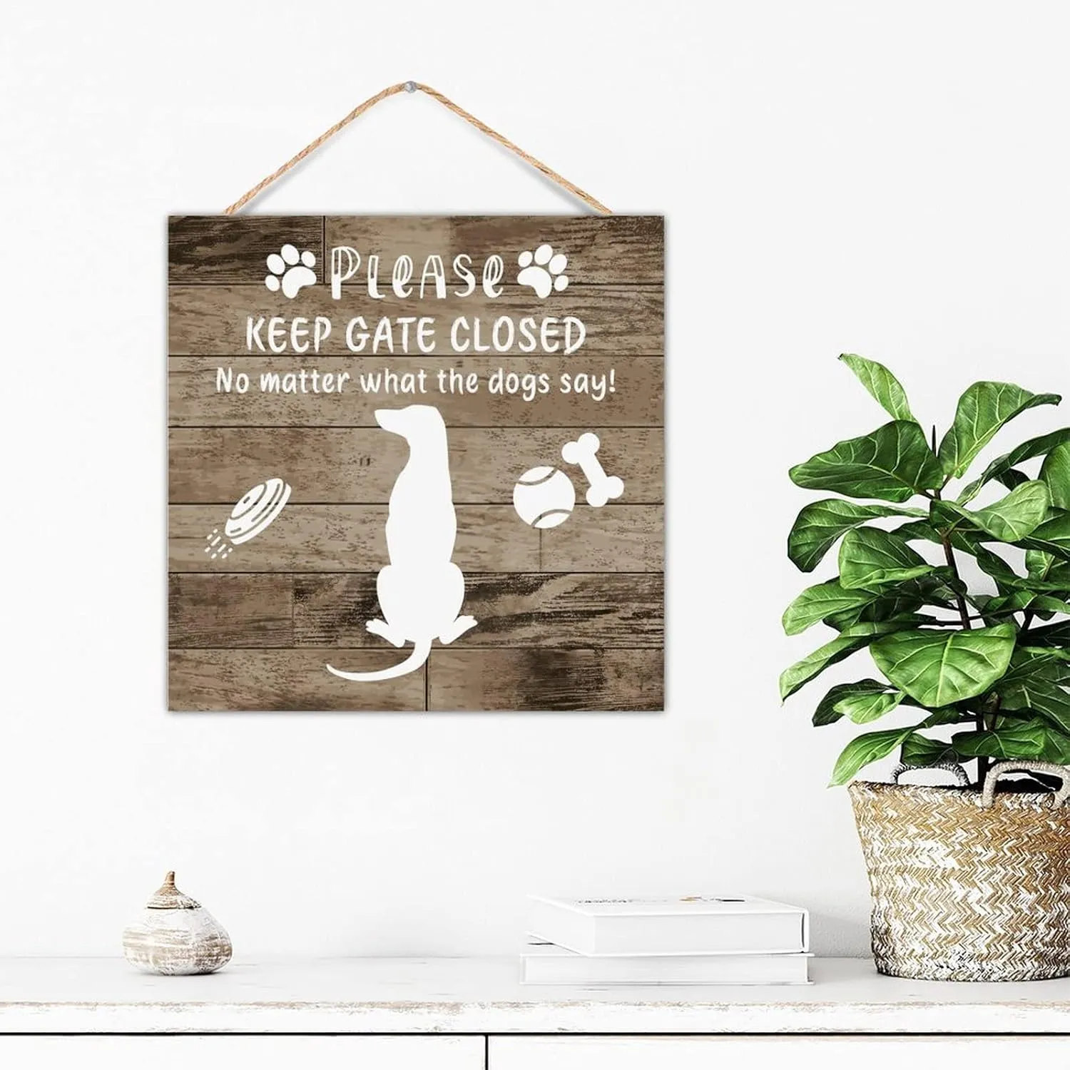 Inspirational Wood Pallet Wall Plaque Keep Gate Closed No Matter What The Dogs Say Home Decoration for House Modern Custom Wood Wall Sign Pet Dog Silhouette Table Wall Decor Sign Gift Bathroom 12x12