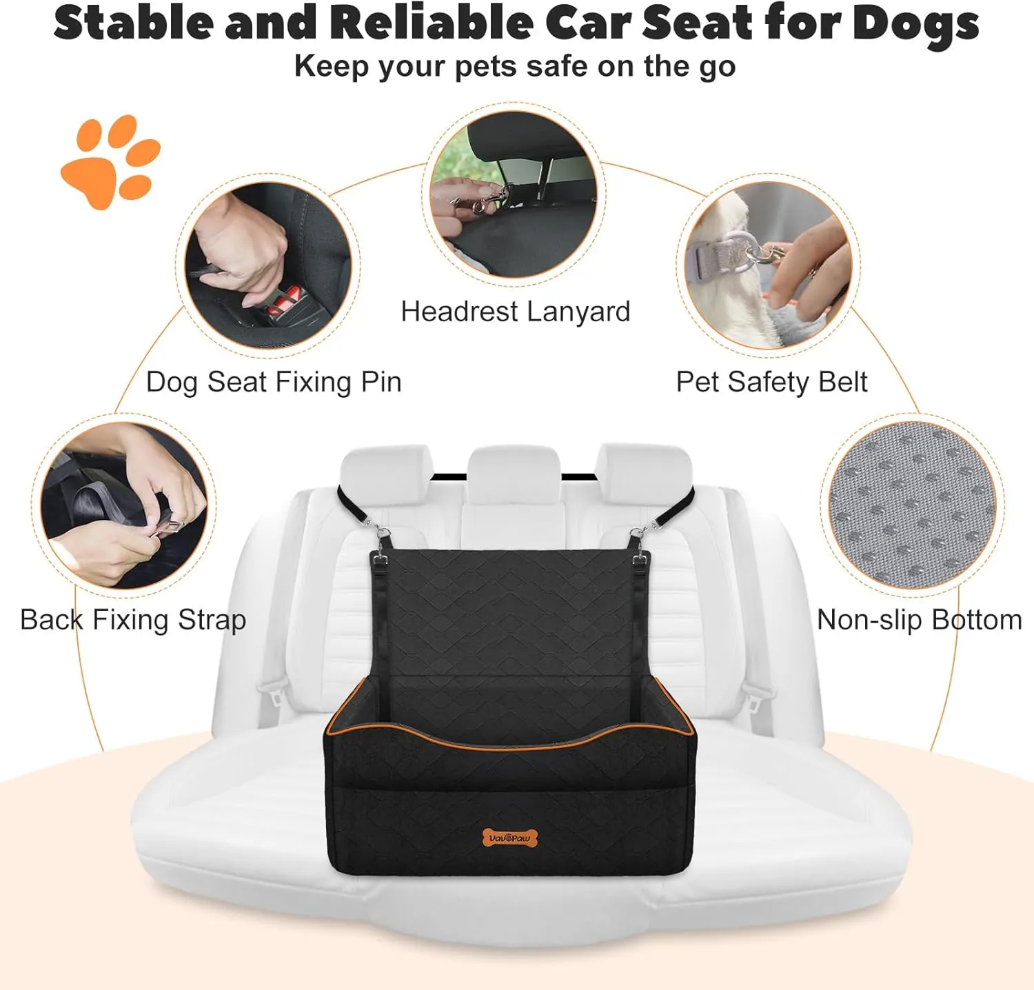 Large Medium Dog Car Seat, Dog Booster Seat Under 60Lbs or 2 Small Dogs Washable, Pet Car Seats with 2 Safety Leash, Dogs Sofa Bed Cushion Add Thick Sponge, Pet Cars Carrier for Travel, Black