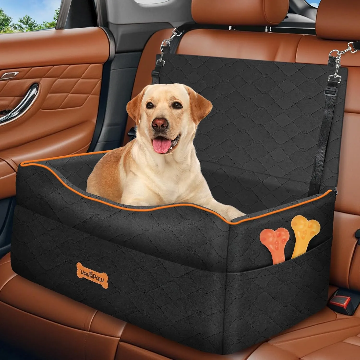 Large Medium Dog Car Seat, Dog Booster Seat Under 60Lbs or 2 Small Dogs Washable, Pet Car Seats with 2 Safety Leash, Dogs Sofa Bed Cushion Add Thick Sponge, Pet Cars Carrier for Travel, Black
