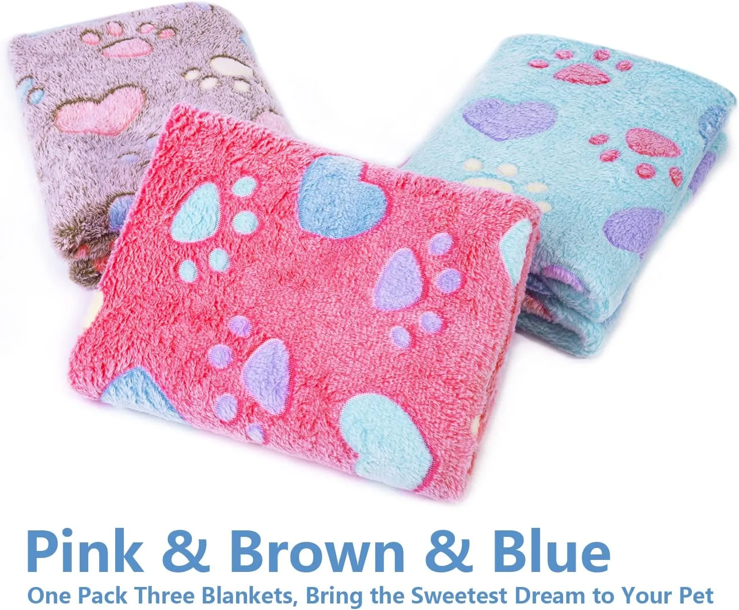 LeapSheep Pet Blankets for Dogs Cats - 3Pack Heart Pattern Super Soft Fluffy Dog Blankets for Small Medium Large Doggy Kitten (Heart, Small)