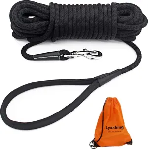 lynxking Check Cord Dog Leash Long Lead Training Tracking Line Comfortable Handle Heavy Duty Puppy Rope 10ft 15ft 30ft 50ft for Small Medium Large Dog Black