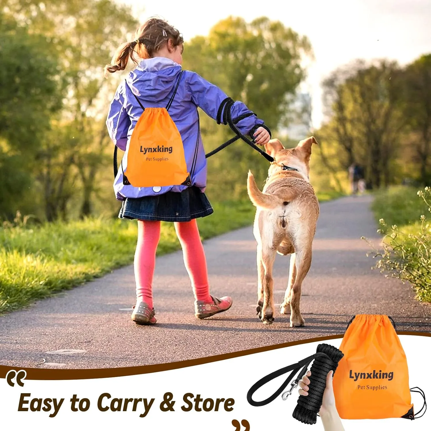 lynxking Check Cord Dog Leash Long Lead Training Tracking Line Comfortable Handle Heavy Duty Puppy Rope 10ft 15ft 30ft 50ft for Small Medium Large Dog Black