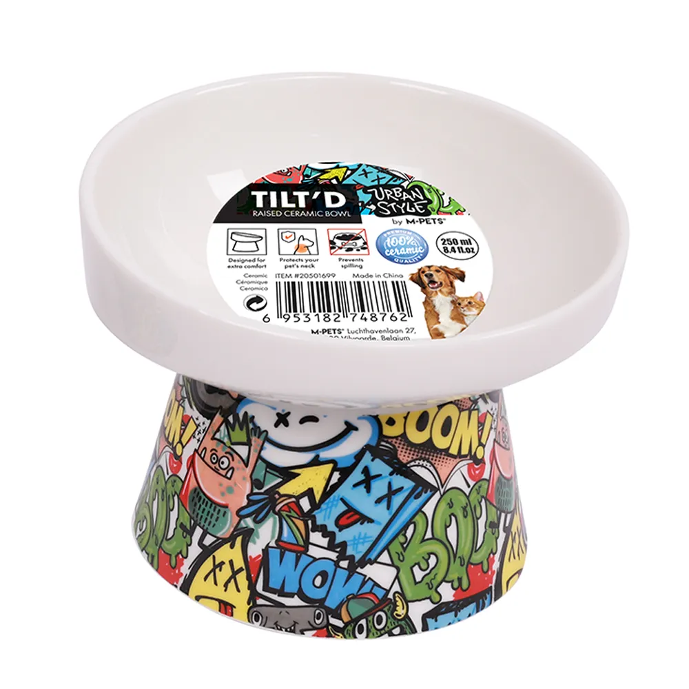 M-PETS Freestyle Tilt'd Raised Ceramic Bowl Mixed Colors