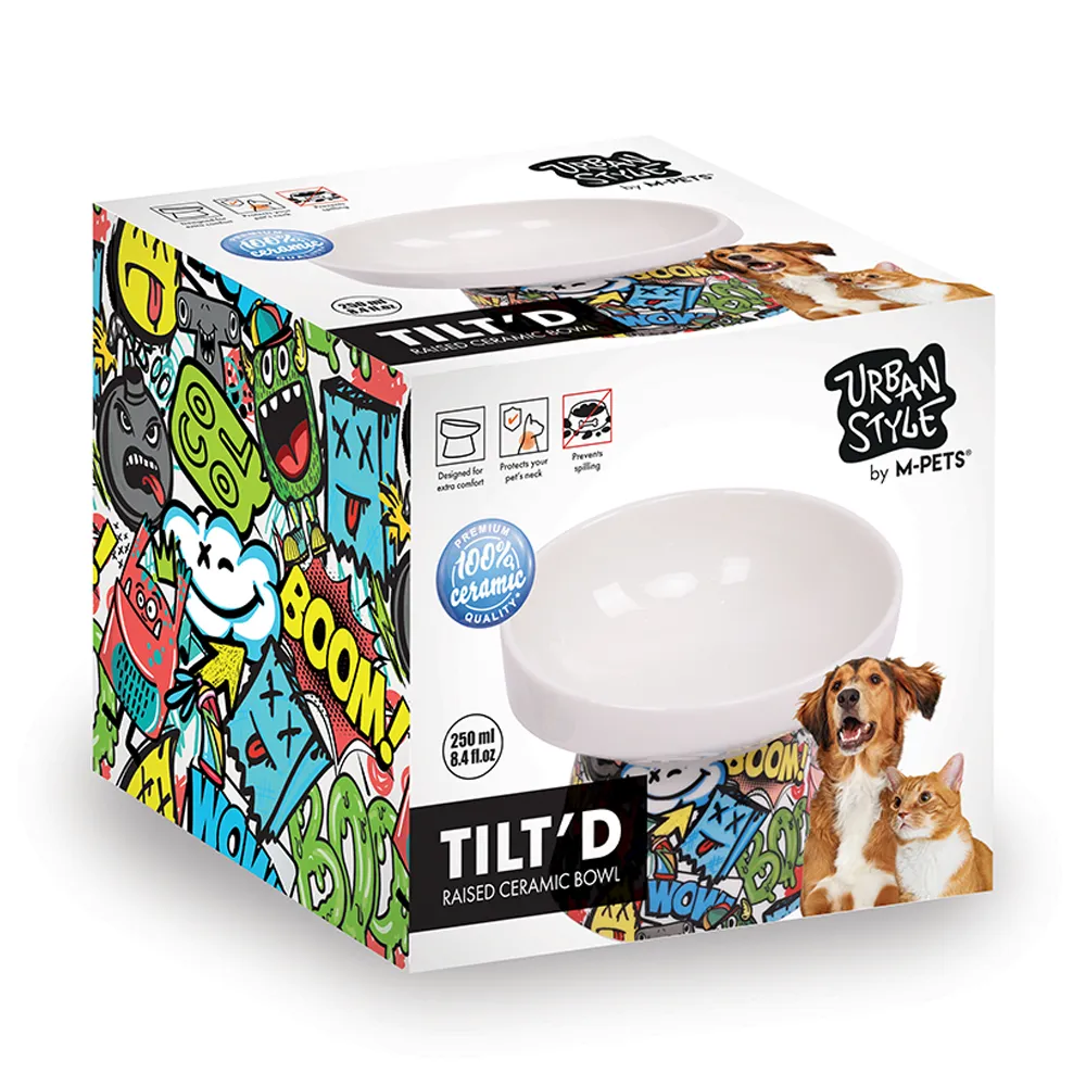 M-PETS Freestyle Tilt'd Raised Ceramic Bowl Mixed Colors