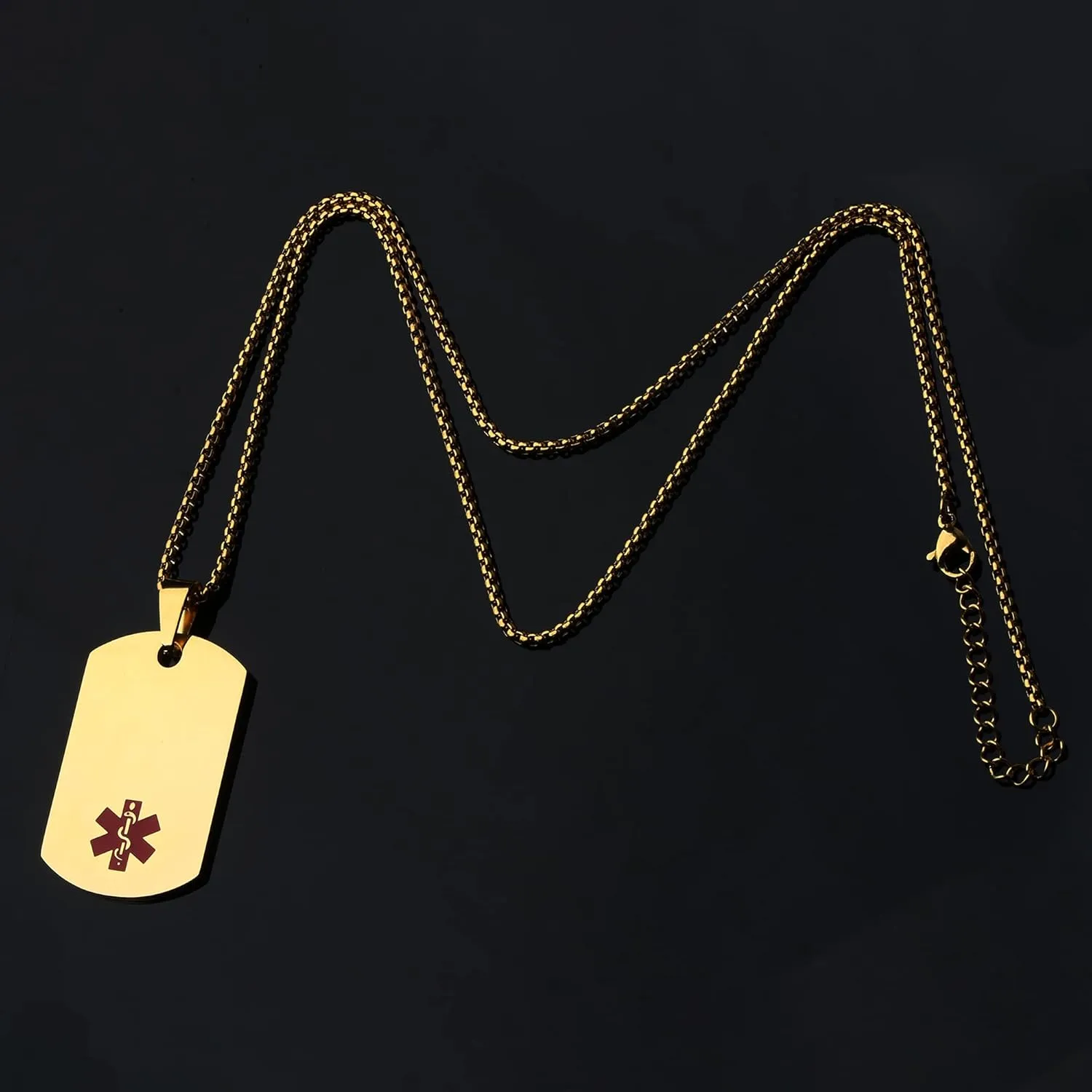Medical Alert Necklace Laser engraved Tag Custom Engraving Stainless Steel ID Tag Pendant for Men Women