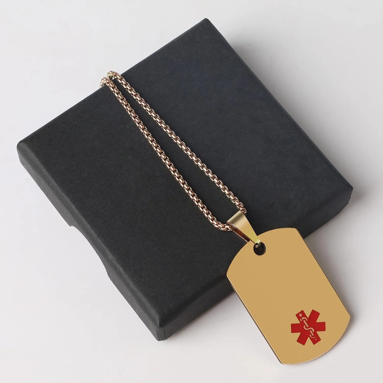 Medical Alert Necklace Laser engraved Tag Custom Engraving Stainless Steel ID Tag Pendant for Men Women