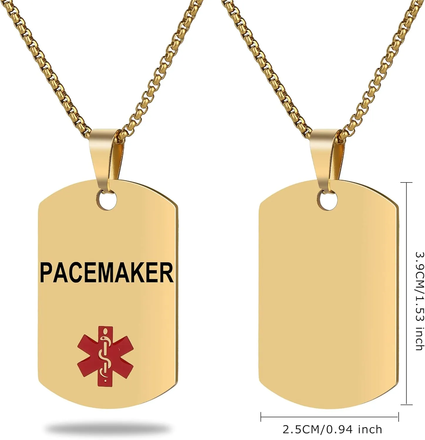Medical Alert Necklace Laser engraved Tag Custom Engraving Stainless Steel ID Tag Pendant for Men Women