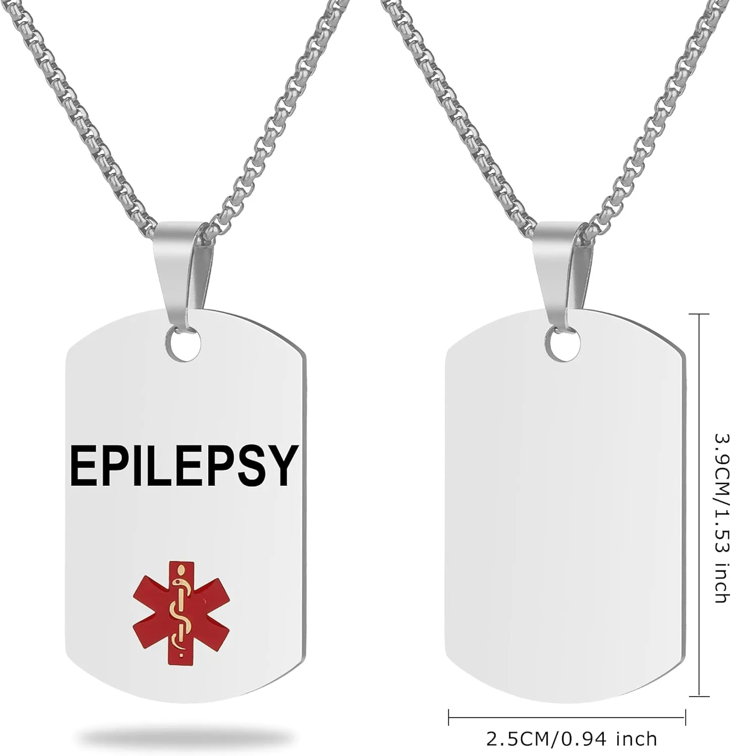 Medical Alert Necklace Laser engraved Tag Custom Engraving Stainless Steel ID Tag Pendant for Men Women
