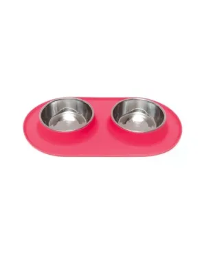 Messy Mutts Double Silicone Dog Feeder with Stainless Bowls, Medium