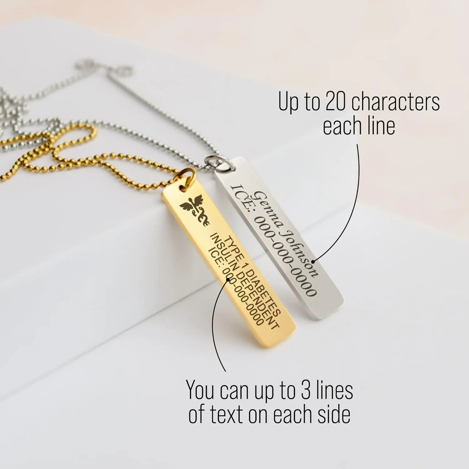 MIAMIA Medical Alert Necklace personalized for men & women, Custom Stainless Steel Engraved ID emergency awareness prescription unisex jewelry for diabetes, allergy, epilepsy & conditions