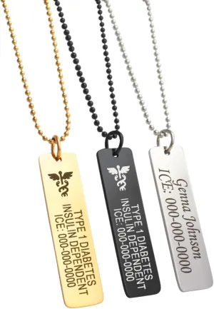 MIAMIA Medical Alert Necklace personalized for men & women, Custom Stainless Steel Engraved ID emergency awareness prescription unisex jewelry for diabetes, allergy, epilepsy & conditions