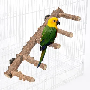 Natural Bird Ladder Stand, Hanging Multi Branch Grapevine Parrot Perch Bird Cage Toys for Small Budgies Conure Parakeets Cockatiels Lovebirds (Ladder)