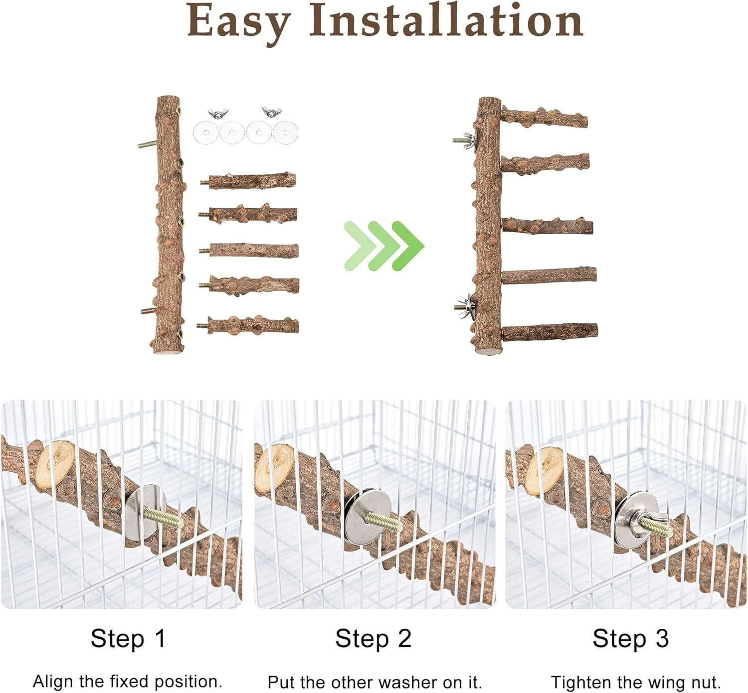 Natural Bird Ladder Stand, Hanging Multi Branch Grapevine Parrot Perch Bird Cage Toys for Small Budgies Conure Parakeets Cockatiels Lovebirds (Ladder)