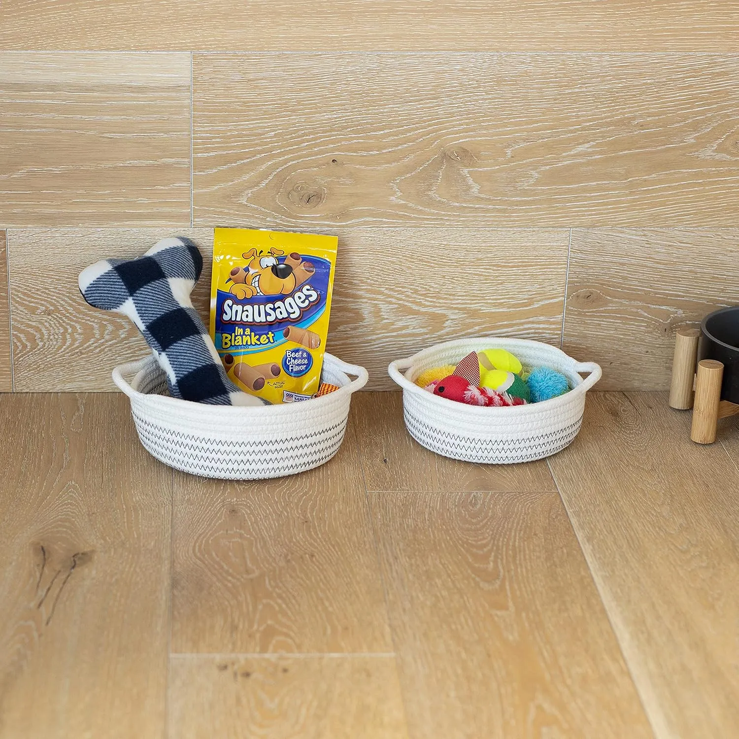 NaturalCozy 5-Piece Round Small Woven Baskets Set Cotton Rope Baskets for Organizing! Montessori Toys, Fruits Remotes Key Tray Bowl for Entryway Desk, Shallow Catchall Home Dcor, Cat Dog Bin Gift