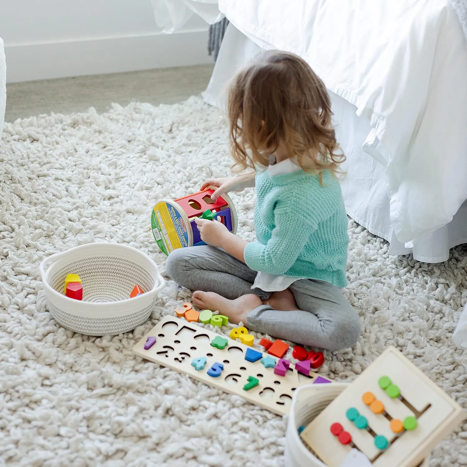 NaturalCozy 5-Piece Round Small Woven Baskets Set Cotton Rope Baskets for Organizing! Montessori Toys, Fruits Remotes Key Tray Bowl for Entryway Desk, Shallow Catchall Home Dcor, Cat Dog Bin Gift