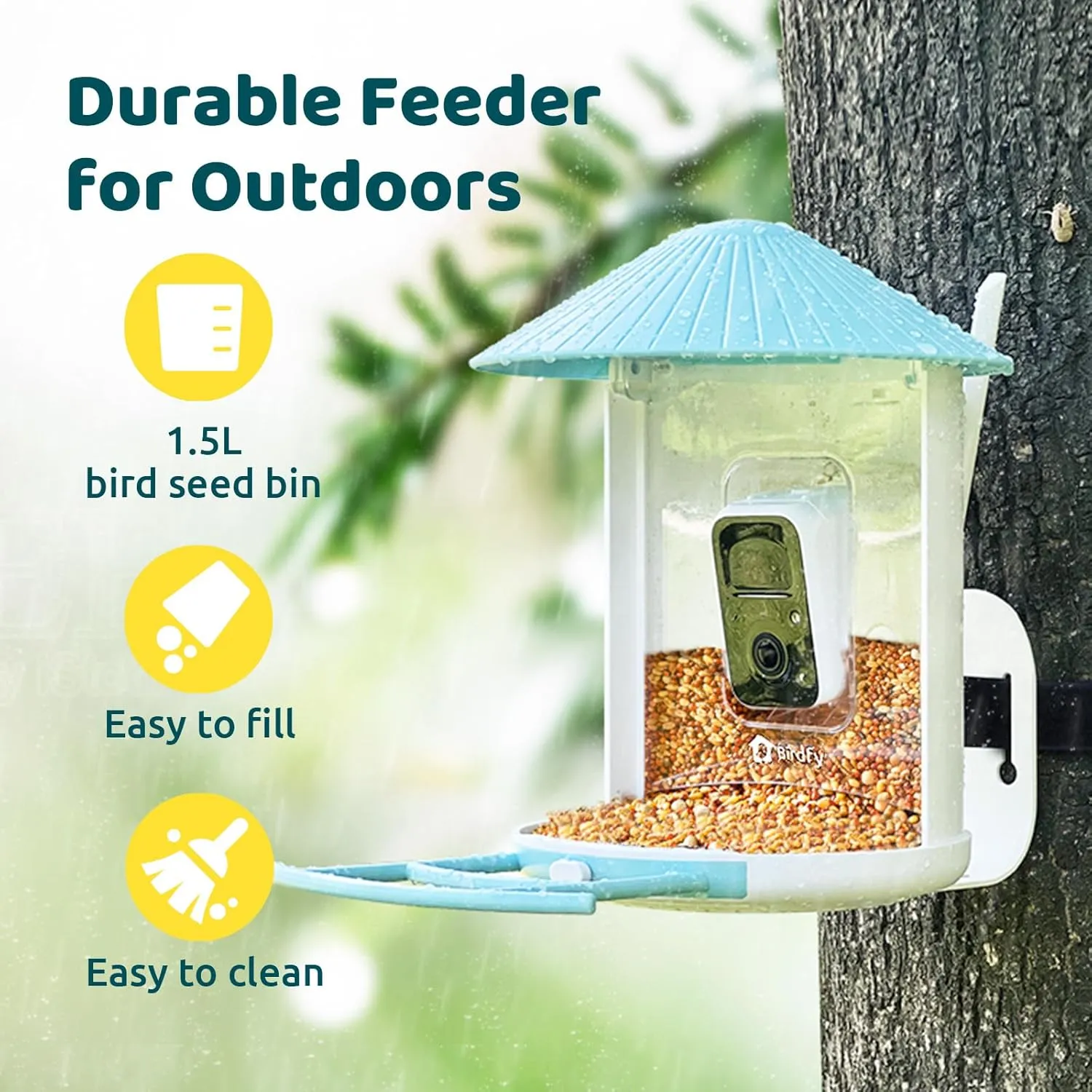 NETVUE by AI Smart Feeder with Camera Solar Powered, AI Auto Capture Each Come & Identify 6000  Species, Cloud Store Videos & On Live, Ideal Gift (Blue)
